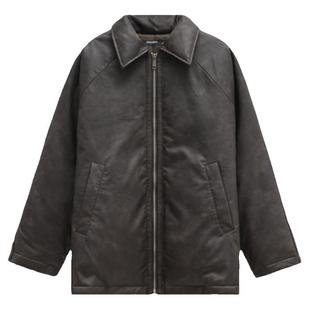 【90白鸭绒】Unvesno(UN)  Row风做旧手工檫色皮革廓形保暖羽绒服