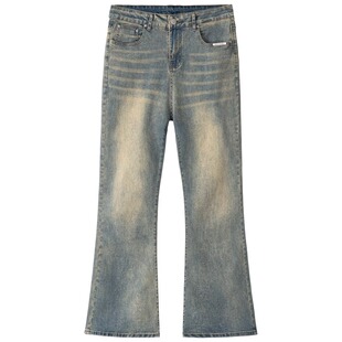 新因素复古水洗做旧微喇叭牛仔裤男女cleanfit宽松直筒517裤子潮