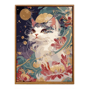 敦煌猫咪数字油画diy填充填色手工绘新中式国风丙烯油彩画装饰画