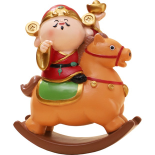 马年摇摇马财神爷摆件创意办公室工位解压装饰品马上有财车载礼品