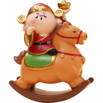 马年摇摇马财神爷办公室工位摆件