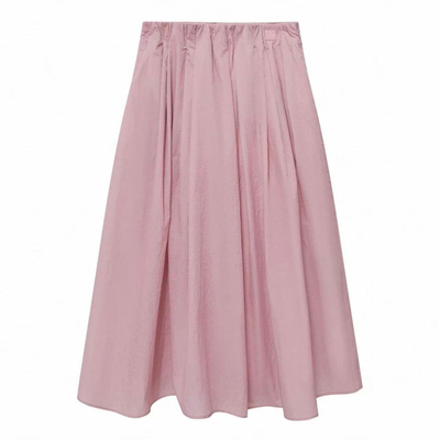 2026春纯色抽褶高腰A字半身裙