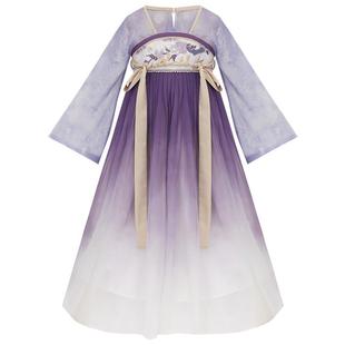 十三余童装[春日宴]国风汉服女童紫色超仙2025新款中式连衣裙