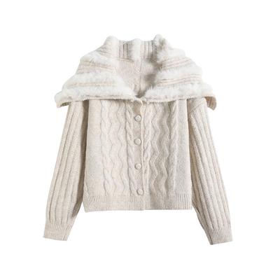 班尼路大毛绒翻领针织开衫女款2025秋冬新款软糯亲肤慵懒风外套Q