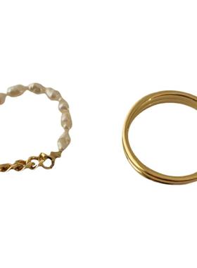 珍珠链条戒指两件套欧美ins风小众设计高级感2022年新款潮食指戒