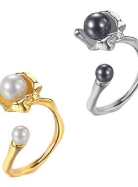 爆米花珍珠开口戒指简约趣味性