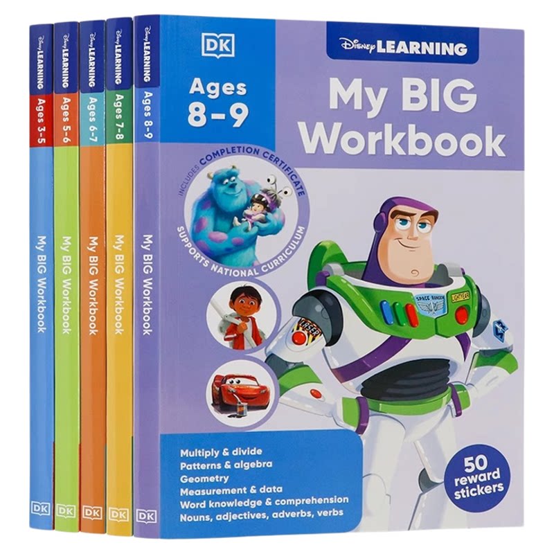 DK出版迪士尼学习大手册5册英文原版 Disney Learning Big Workbook Ages3-9岁 幼儿园至小学阶段英语能力提高教材教辅平装练习册