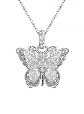 Witther原创古法轻奢满钻立体蝴蝶项链小众镂空雕刻锁骨链925银女