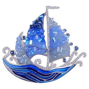 一帆风顺设计师款别针蓝色帆船胸针高档男女水晶帆船胸花西服配饰