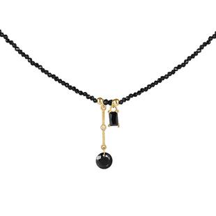 复古黑色水晶项链女款小众设计串珠锁骨链方糖吊坠高级感百搭颈链