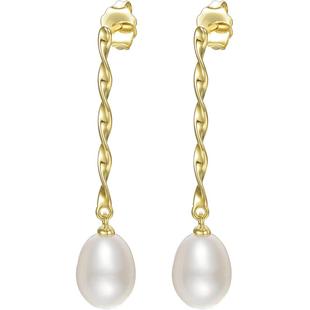 京润珍珠耳钉清韵8-9mm水滴形S925银镶白色淡水珍珠耳钉耳环D