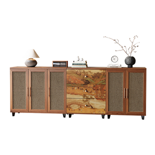 复古实木文件柜宋式美学藤编矮柜客厅储物柜抽屉收纳柜新中式矮柜