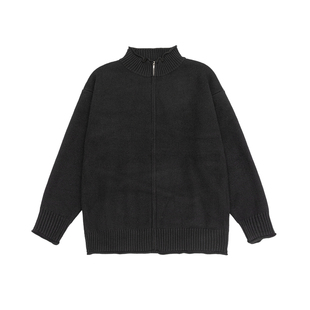 ALLIN 黑色半高领针织开衫外套男春秋美式情侣慵懒风宽松休闲毛衣