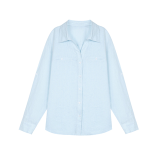 1XTWO 干练贵雅 老钱风1OO亚麻翻领衬衫女休闲松弛感宽松长袖衬衣