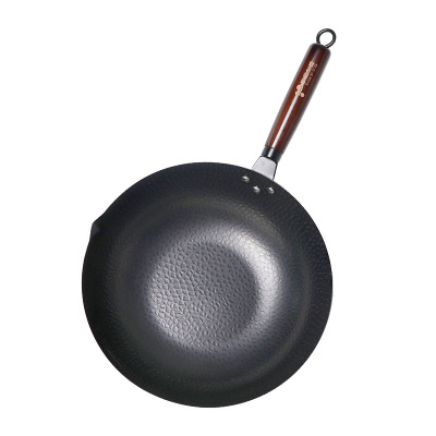 韩国铁锅炒锅无涂层家用木柄炒菜