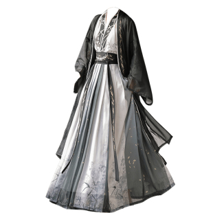 宋制曹县汉服男女同款成人长褙子齐腰裙黑色武侠水墨风日常春季款