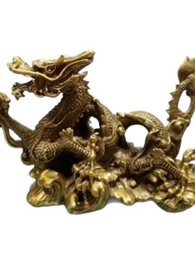 办公室大黄铜避口舌招财青龙摆件