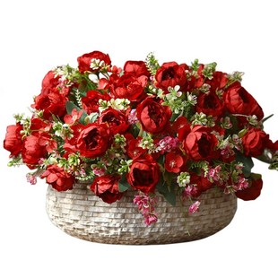 五头秋牡丹花束家居婚庆假花玫瑰餐桌摆花花粉色仿真花摆设仿真花