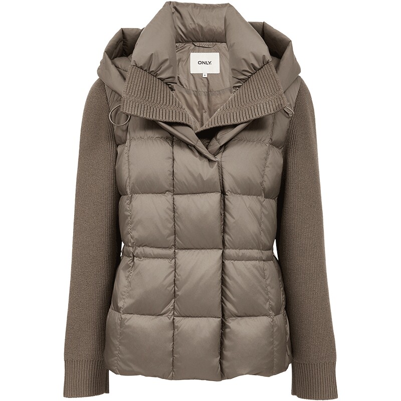 ONLY90白鸭绒针织拼接连帽羽绒服