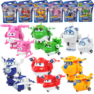 超级飞侠迷你变形机库装大力变形机器人小飞机儿童手动玩具套装