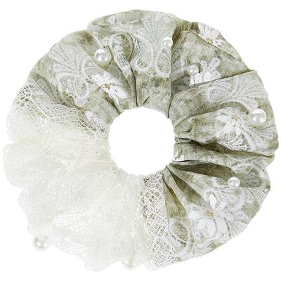 兰诺蕾丝珍珠拼接绿色大肠发圈女头绳头花高级感扎头发丸子头皮筋