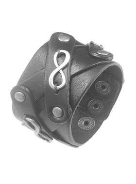 银灰色交叉编织漆黑牛皮朋克手链