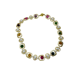 atmshop复古气质不规则几何彩色珠串拼接项链轻奢古着法式锁骨链