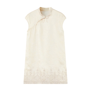 秋水伊人国风雅致刺绣连衣裙女2026夏季新款立领提花新中式旗袍