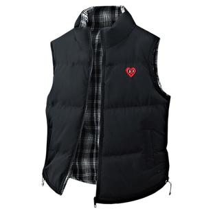 查尔斯桃心 双面穿格纹立领马甲男冬季防寒立领无袖坎肩棉衣外套