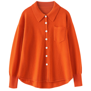 不凡工艺！特别好穿搭！POLO领羊绒开衫女纯羊绒毛衣宽松针织衬衫