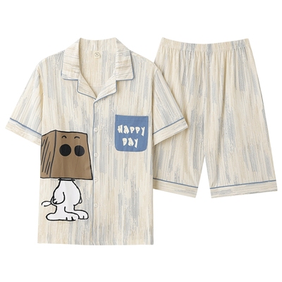睡衣男夏季纯棉短袖短裤家居服