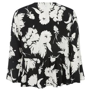 GANNI春季新款法式黑白花卉圆领系带收腰喇叭袖女上衣银泰百货