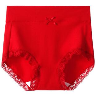 本命年红色内裤女属马年裤头纯棉高腰大码女士全棉抗菌裆妈妈短裤