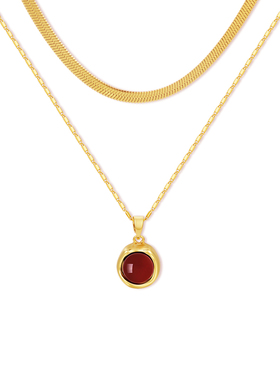 瑟拉蒙红玛瑙蛇骨链叠戴锁骨链女