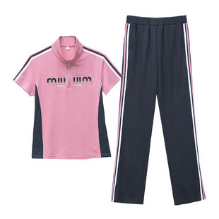 短袖休闲运动套装女夏季新款显瘦时尚运动服直筒裤减龄两件套薄款