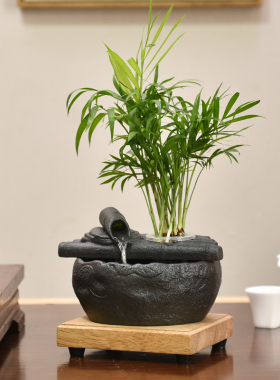 新中式陶瓷流水喷泉摆件创意办公室客厅桌面装饰茶室招财循环水景