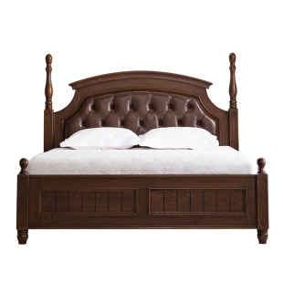 美式复古真皮皮床实木床主卧软包床高端大床白蜡木轻奢床别墅欧式