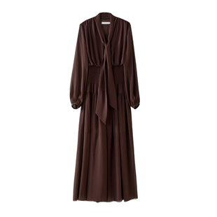 DI.AD 法式飘带V领打揽收腰显瘦气质连衣裙女高级感长裙