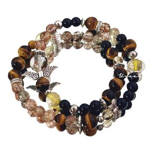 【金素】新中式美拉德天然虎眼石黑曜石招财本命年转运手链小众