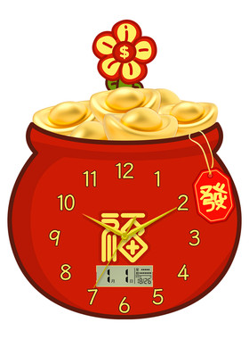 福字挂钟新款红色福袋时钟万年历