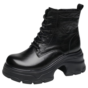 金猴马丁靴厚底2025年新款冬季加绒保暖圆头短筒女士休闲皮靴女鞋