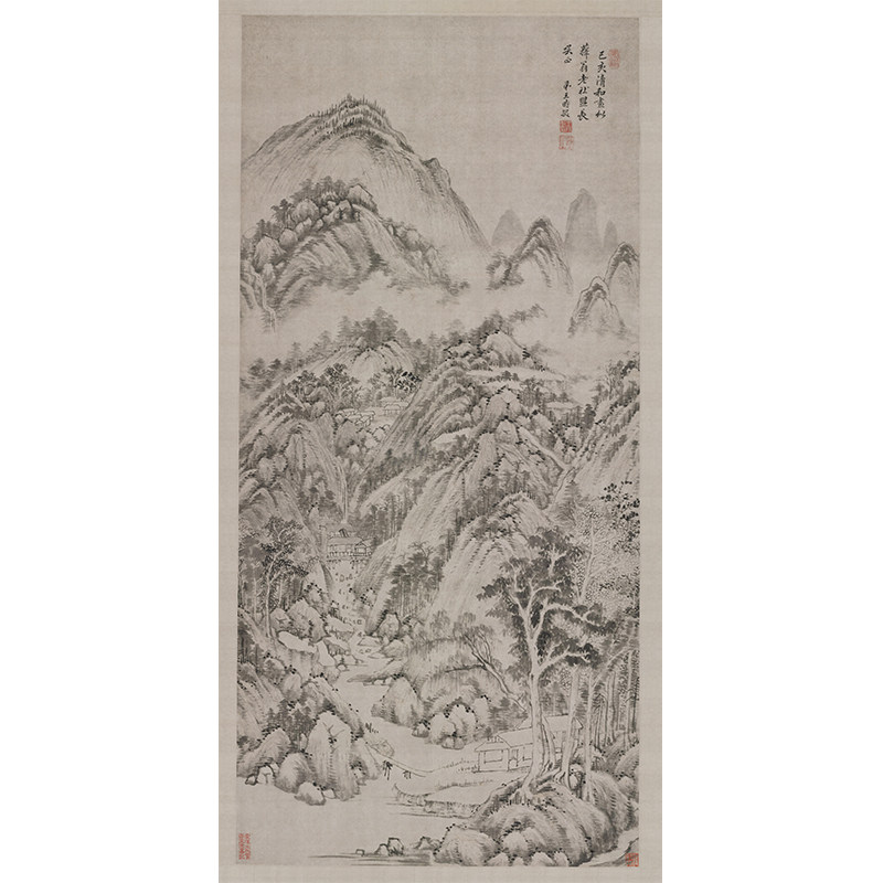 王时敏 溪山高隐图 复古国画挂轴字画真迹微喷仿古复制装裱装饰画