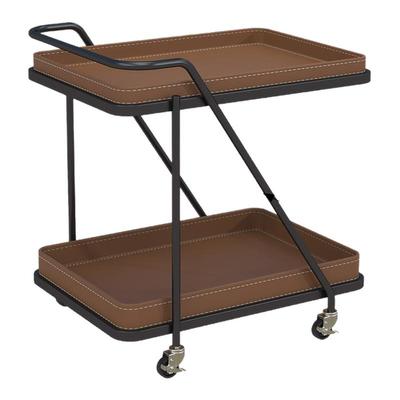 轻奢马鞍皮移动边几小推车置物架