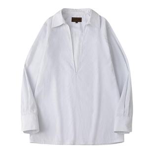 CycleDocument   经典翻领设计/深V领灰白细条纹叠穿长袖衬衫女