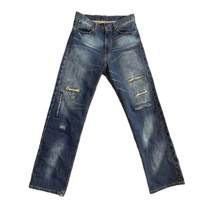 BTTJOBSOCIAL SCULPTURE VINTAGE JEANS鱼骨纹蓝赤耳陈冠希牛仔裤