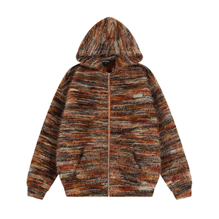 INSstudios 国潮牌情侣美拉德油画渐变条纹卫衣宽松加绒开衫外套