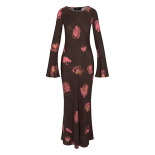 RealisationPar 连衣裙印花船龄喇叭袖真丝斜裁长袖长裙The Gia