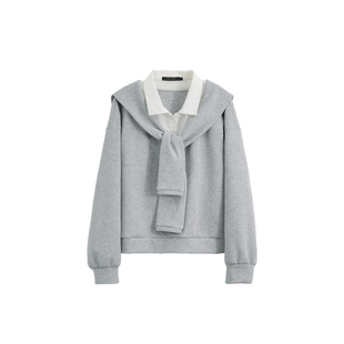 BBFER本依凡春款假两件拼接披肩款卫衣学院风无帽套头上衣女0687