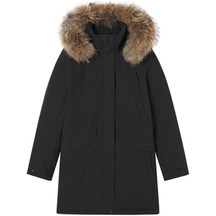 探路者鹅绒羽绒服女中长款派克服大衣户外冬季防寒加厚工装外套男