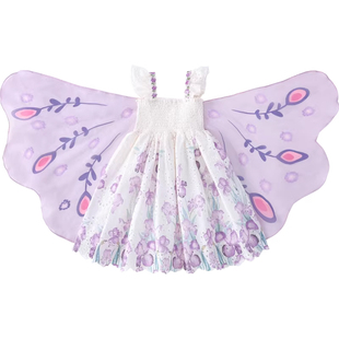 米米哈罗女童连衣裙夏装2026新款洋气儿童翅膀吊带裙小女孩公主裙